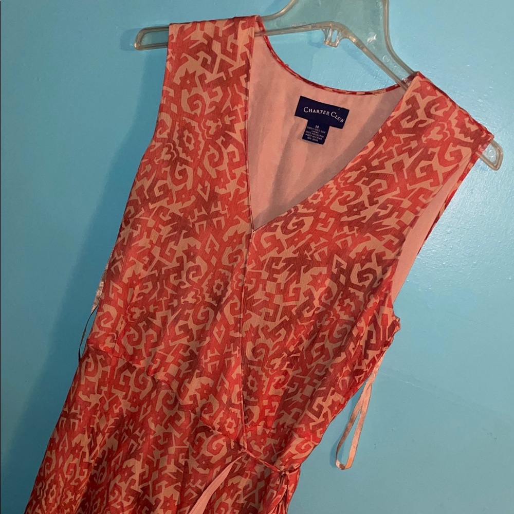 Charter Club V-Neck  Orange                 .         and Cream Patterned Dress
